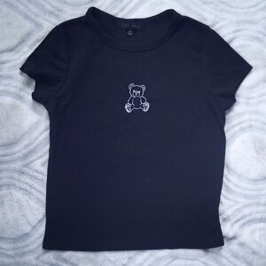 Kids Black T-Shirt with Bear Embroidery